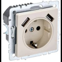 Розетка BRITE РЮш10-1-БрКр 16А с USB A+A 2.1А с заземл. защ. шторки беж. IEK BR-R14-16-U21-D21-K10 - фото 1
