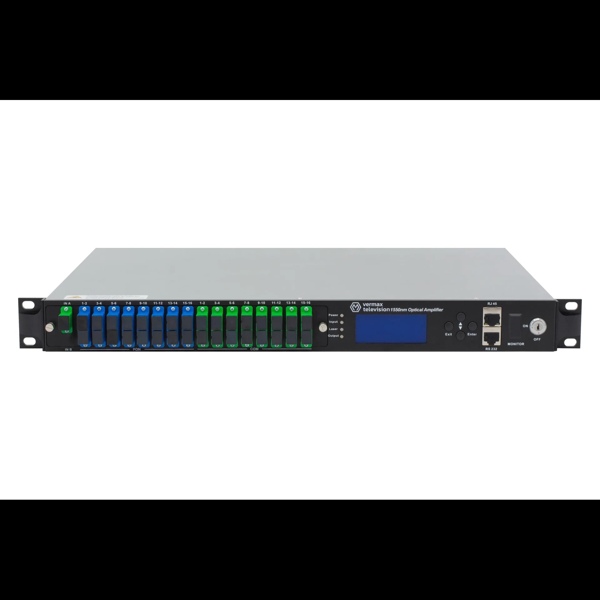 Оптический усилитель VERMAX для сетей КТВ, 1 вход, 16*17dBm выход, CWDM 1310/1490/1550, 1U