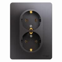 Розетка Systeme Electric GSL001324 GLOSSA двойная с заземлением в сборе (графит) - фото 1