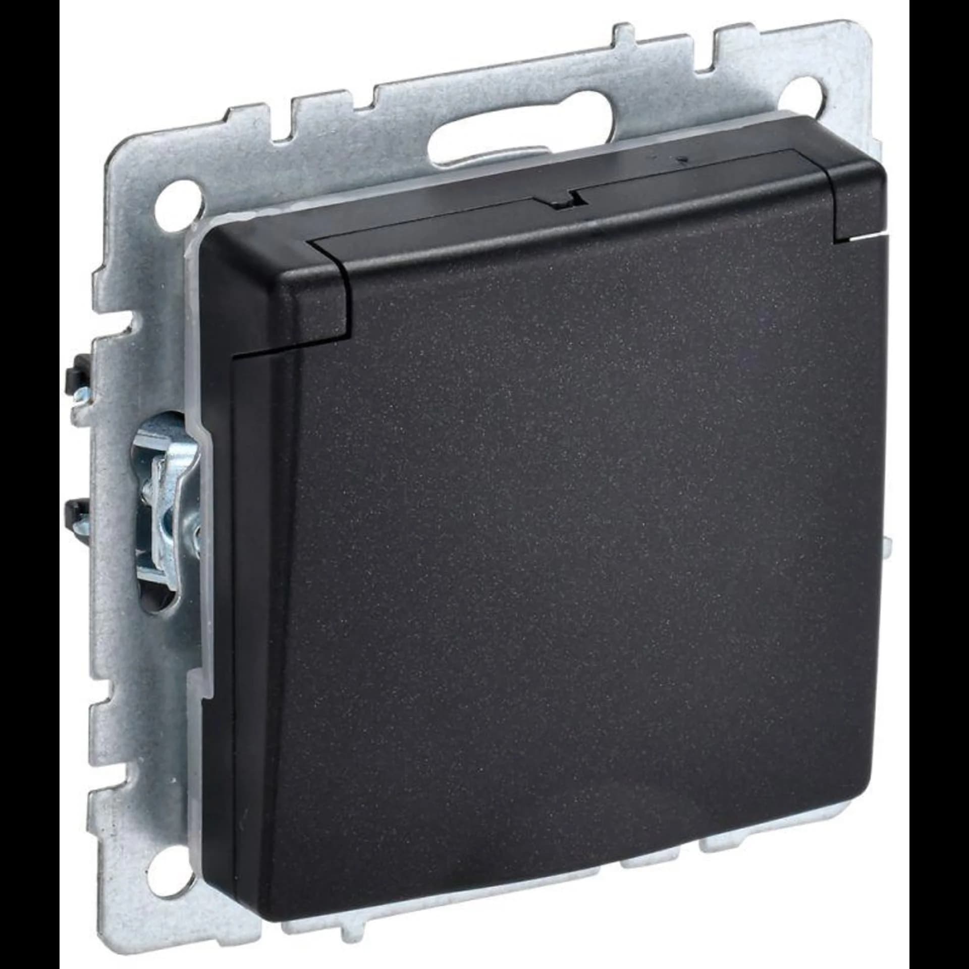 Розетка BRITE РСбш10-3-44-БрЧ 16А IP44 с заземл. защ. шторки с крышкой черн. IEK BR-R16-16-44-K02
