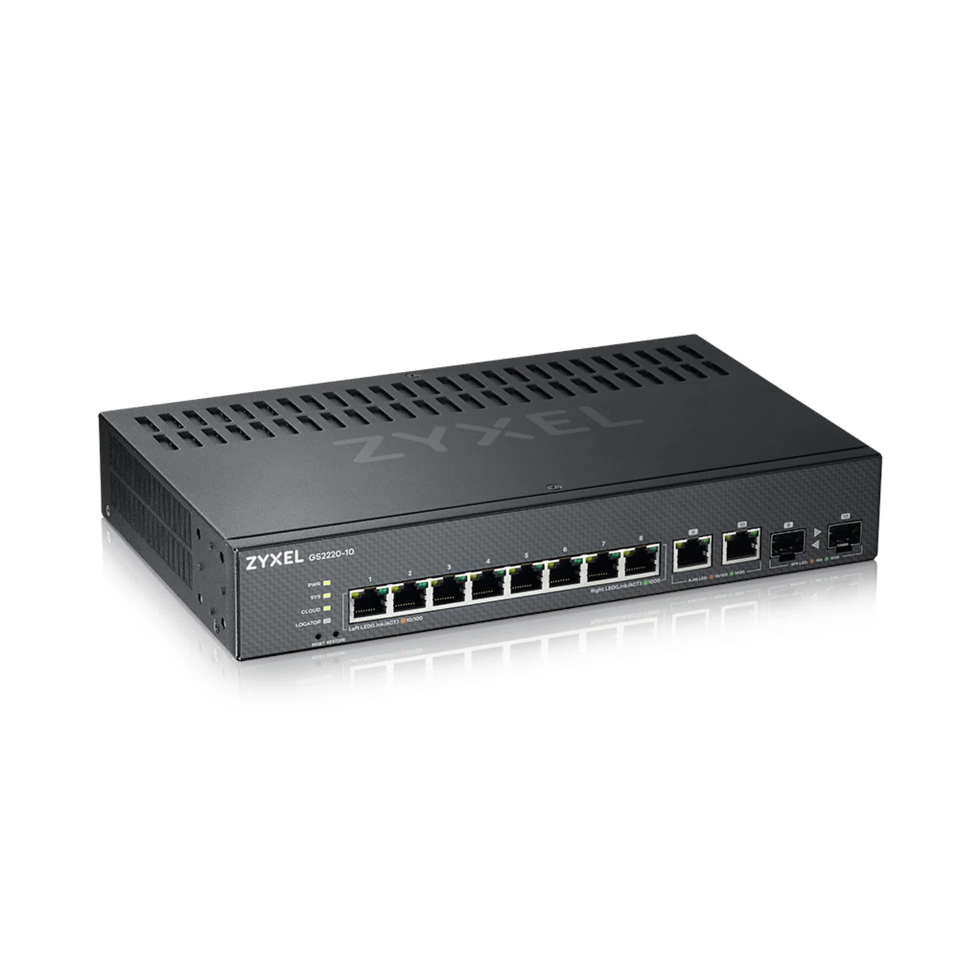 Коммутатор/ ZYXEL NebulaFlex Pro GS2220-10 Hybrid L2 Switch, rack 19 ", 8xGE, 2xCombo (SFP / RJ-45), silent, standalone / cloud management