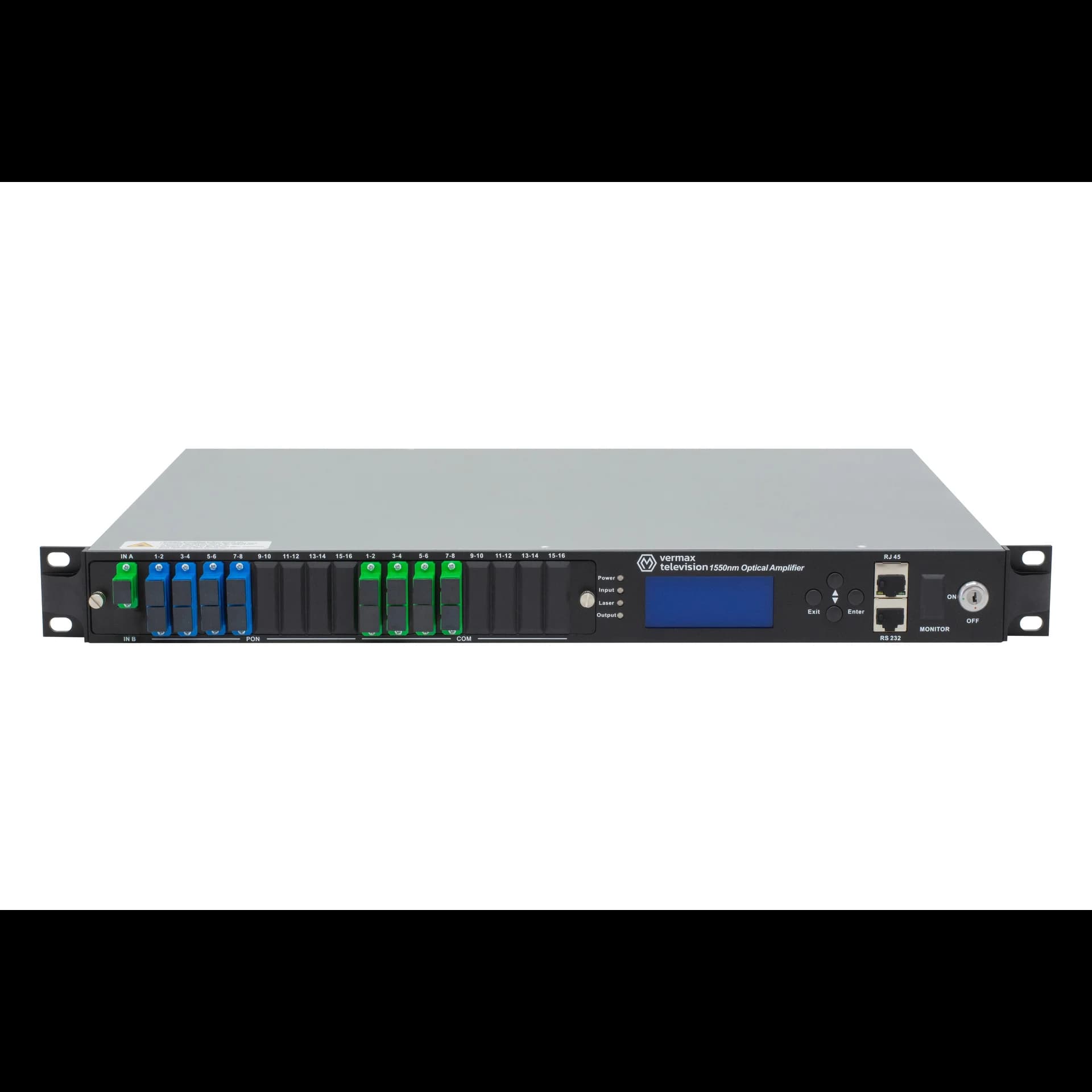 Оптический усилитель VERMAX для сетей КТВ, 2 входа, 8*19dBm выход, CWDM 1310/1490/1550, RT1, 1U