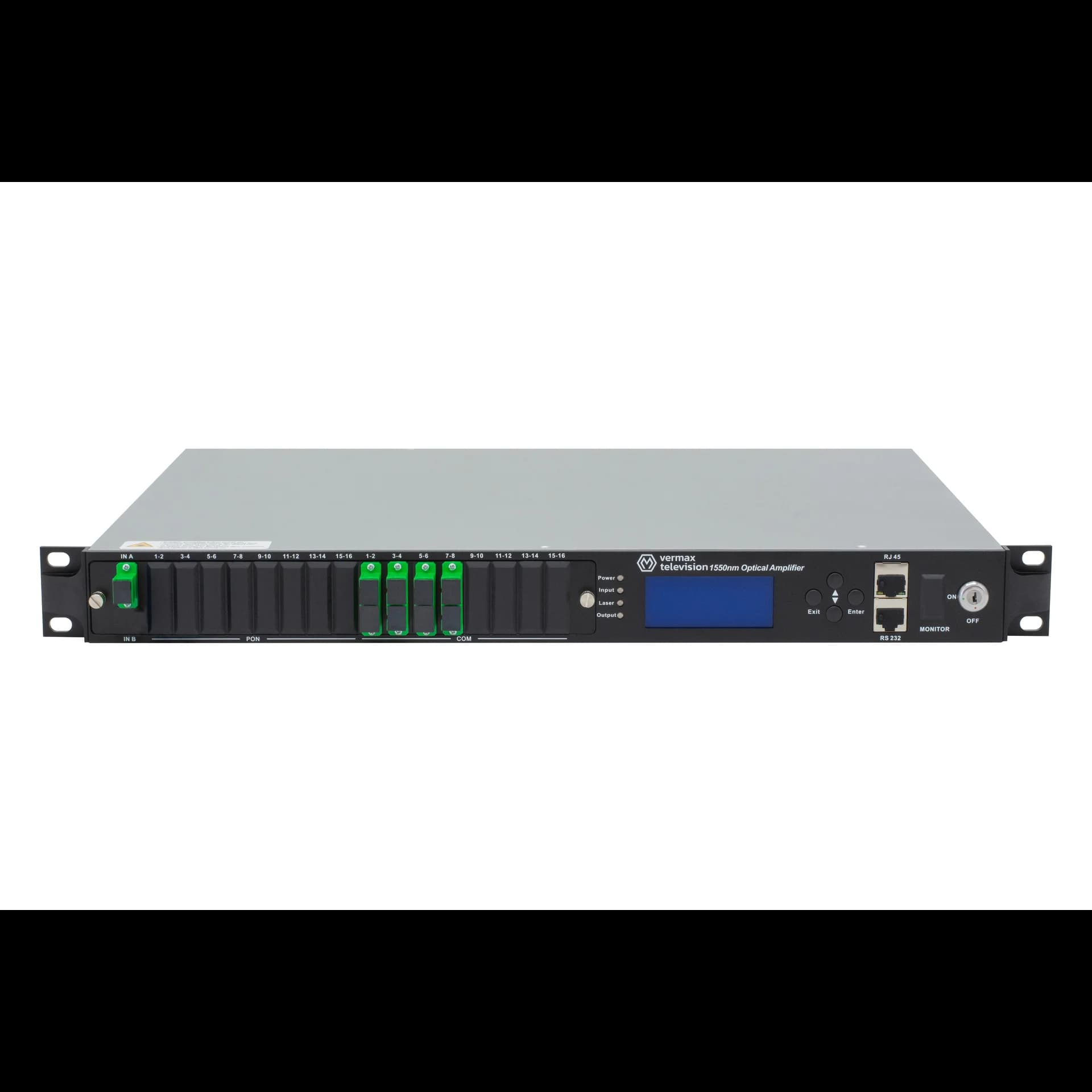 Оптический усилитель VERMAX для сетей КТВ, 1 вход, 8*15dBm выход, RT1, 1U