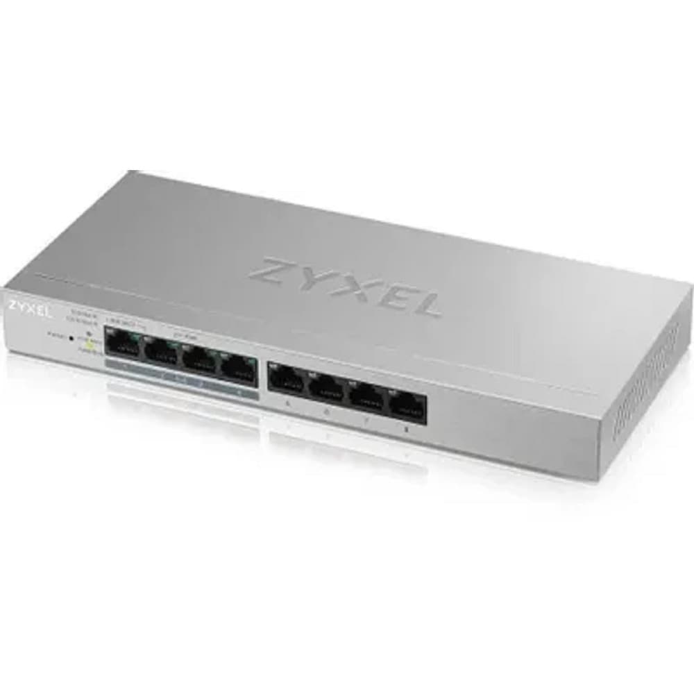 ZYXEL GS1200-8HPV2-EU0101F Коммутатор 8xGE (4xPoE+), настольный, бесшумный (без вентилятора), с поддержкой VLAN, IGMP, QoS и Link Aggregation, бюджет PoE 60 Вт 