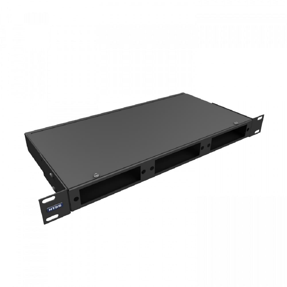 NTSS Кросс NTSS оптический 19'' укомплектованный 1U, 4 порта FC/UPC, 62.5/125 мкм (планки, сплайс-кассета, пигтейлы, КДЗС, адаптеры) черный RAL 9005 NTSS-RFOB-1U-4-FC/U-62.5-SP1.5G2AY-BL