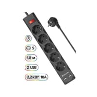 Defender Фильтр DFS 751 1.8м, 5 розеток, 2xUSB, 2.1A - фото 2