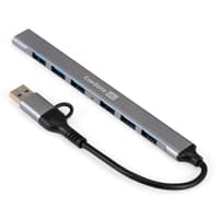 Exegate EX299790RUS USB-Хаб (концентратор) 7-в-1 ExeGate DUB-761C3 (кабель-адаптер USB Type-A + Type-C --> 6xUSB2.0, 1xUSB3.0, Plug&Play, серебристый) - фото 1