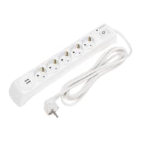 Kranz (13-4700) Фильтр сетевой 5 гнезд, 3м, 3х1,5мм?, с автовыкл, 2 USB, белый - фото 1
