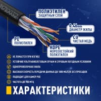 Кабель NEOMAX NM711032 U/UTP cat.5e 4x2x0.46, 25 AWG, Медь, внешний, PE, 305м, черный - фото 3