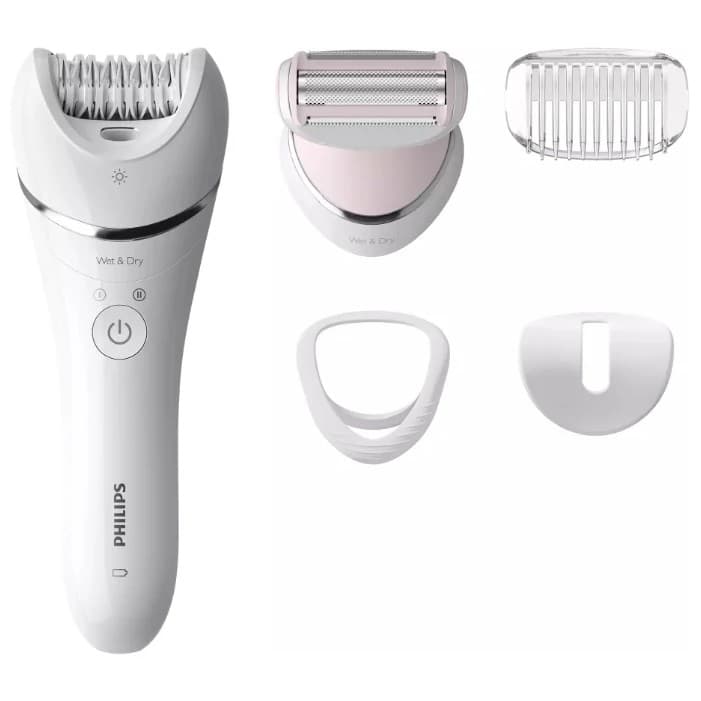 PHILIPS BRE710/00 Эпилятор,2 скорости, широкая головка, Wet&Dry, беспроводной, opti light, 4 аксессуара