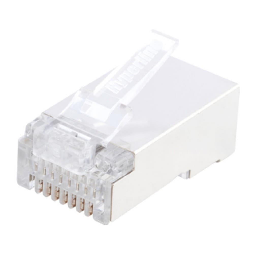 Hyperline PLUG-8P8C-U-C5-10 Разъем RJ-45(8P8C) под витую пару, категория 5e (50 µ"/ 50 микродюймов), экранированный, универсальный (для одножильного и многожильного кабеля) (10 шт)