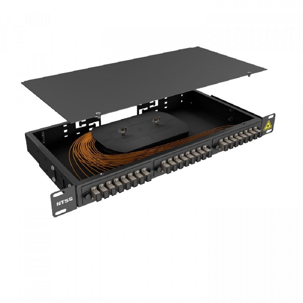 NTSS Кросс 19" NTSS PREMIUM, предсобранный 1U, 8 портов SC/UPC, 62.5/125 мкм, (сплайс, пигтейлы, кдзс, планки, адаптеры), черный, RAL9005 NTSS-RFOB-PM-1U-8-SC/U-62.5-SP1.5G1A-BL
