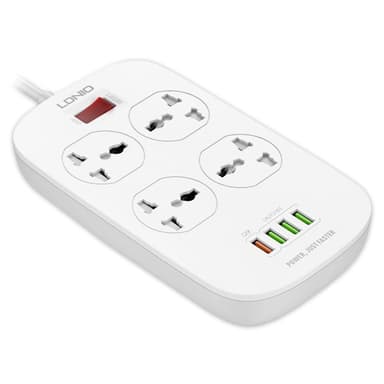 Perfeo LD_B4435  LDNIO SC4407Q/ Сетевой фильтр 2м/ 4  розетки EU_UK_US/ 2500W/ 4 USB+QC 3.0/  Выкл. на розетки/ White