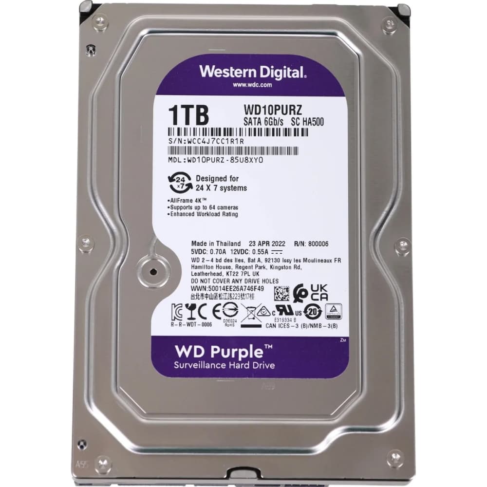 1TB WD Purple (WD10PURZ) {Serial ATA III, 5400- rpm, 64Mb, 3.5"}