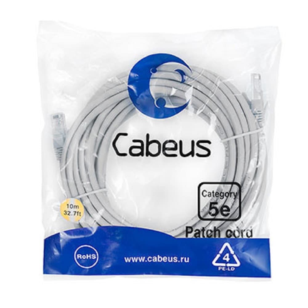Cabeus PC-UTP-RJ45-Cat.5e-20m-LSZH Патч-корд U/UTP, категория 5е, 2xRJ45/8p8c, неэкранированный, серый, LSZH, 20м