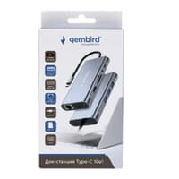 Gembird Док-станция Type-C 10в1: 3xUSB3.1, PD87W, Jack3.5, SD/TF, HDMI, RJ45, VGA, кабель15см (UHB-D4) - фото 2