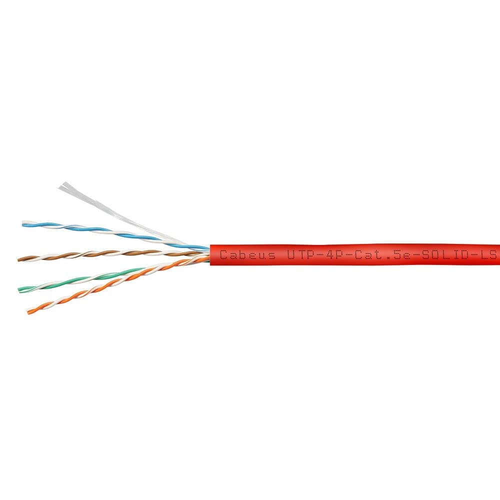 Cabeus UTP-4P-Cat.5e-SOLID-LSZH-RD Кабель витая пара UTP (U/UTP), категория 5e, 4 пары (24 AWG), одножильный, красный, LSZH, нг(А)-HF