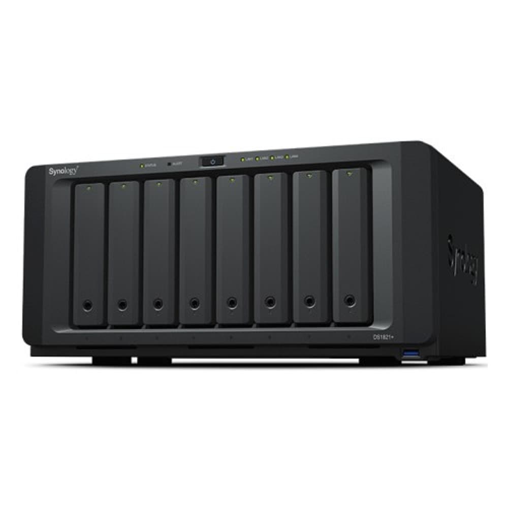 Synology DS1821+ QC2,2GhzCPU/4GbDDR4(upto32)/RAID0,1,10,5,6/upto 8hot plug HDD SATA(3,5' or 2,5')(upto18 with 2xDX517)+ 2 M2 slots/ 4xUSB3.2/2eSATA/4GigE(+1Expslot)/iSCSI/2xIPcam(upto40)