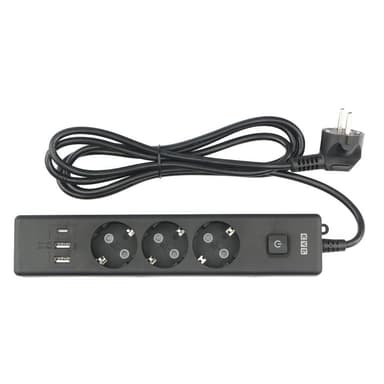 PowerCube Бытовой удлинитель (PC-6B-2M) 3р с/з вык.,3USB, 3500 Вт, 16А, 1.9 м, 3*1,0 (черный) {22310}