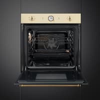 Встраиваемый духовой шкаф SMEG/ Встраиваемый духовой шкаф SMEG, 60 см, Coloniale, 50-260 градусов, часы/таймер, галогенная подсветка, 9 режимов, поворотные переключатели Coloniale, пиролиз, автоматическое отключение, петли Soft Close, полезный объем 65 л, цвет крем/латунь - фото 8
