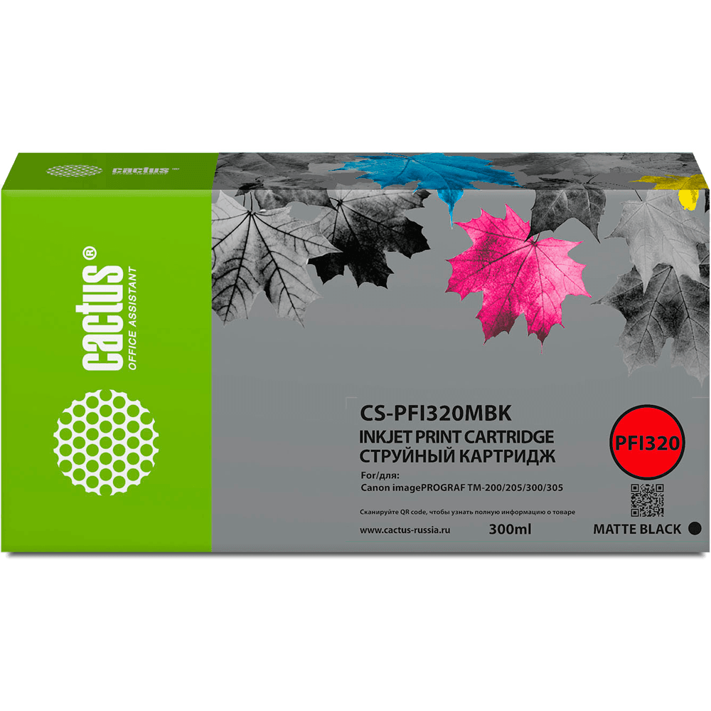 -/ Картридж струйный Cactus CS-PFI320MBK черный матовый (300мл) для Canon imagePROGRAF TM-200/TM-200 MF