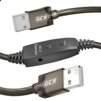 GCR PRO Кабель активный 15.0m USB 2.0, AM/AM, черно-прозрачный, медь, с усилителем сигнала, разъём для доп.питания, 28/24 AWG - фото 1