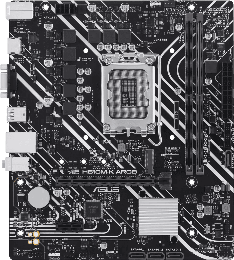 Материнская плата ASUS PRIME H610M-K D4 ARGB LGA1700 mATX 2xDDR4 PCIEx16 PCIEx1 M.2 HDMI GLAN