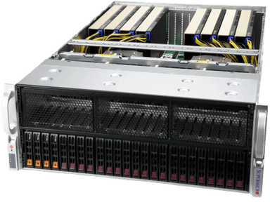 Платформа для сервера/ Supermicro SuperServer AS-4125GS-TNRT 4U (2x Socket SP5 up 400W, 24x DDR5 4800, 2x 2.5" SAS/SATA3 + 4x NVMe 2.5" Hot-Swap, 9x PCI-E x16, 8x GPU, 2x 10GbE, R2000W 2+2, IPMI)