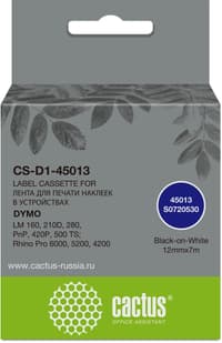 Картридж ленточный Cactus CS-D1-45013 45013 черный на белом 12x7 для Dymo LM160/210D/280/PnP 420P/500TS/Rhino Pro 6000/5200/4200 без чипа - фото 3
