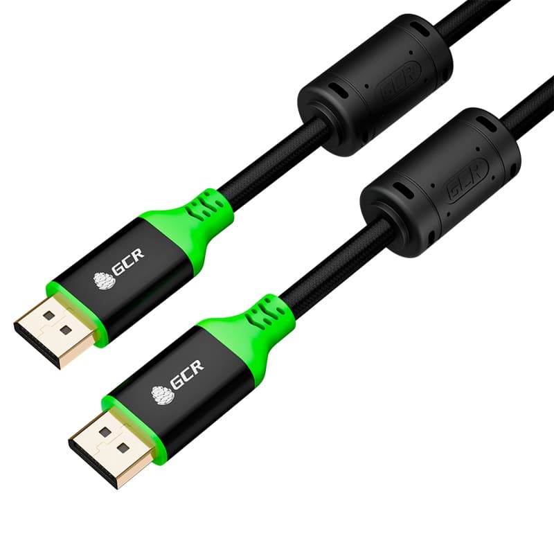 GCR PRO Кабель PROF 1.0m DisplayPort v1.4, нейлон, 8K 60Hz, 4K 165Hz, черный, AL case, зеленый ПВХ, ферритовые кольца, 3 Х экран с армированием, GCR-56288