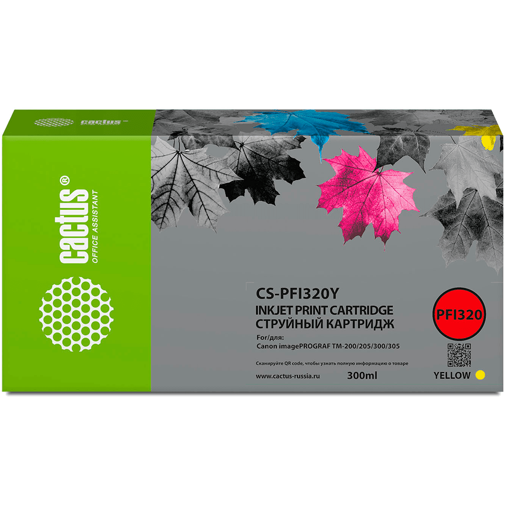 -/ Картридж струйный Cactus CS-PFI320Y желтый (300мл) для Canon imagePROGRAF TM-200/TM-200 MFP L24ei/TM