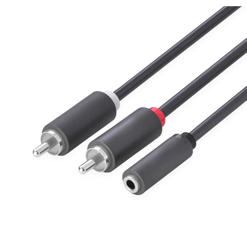 GCR Кабель-переходник 2.0m аудио 2 х RCA / jack 3,5mm, М/F, GOLD, черный