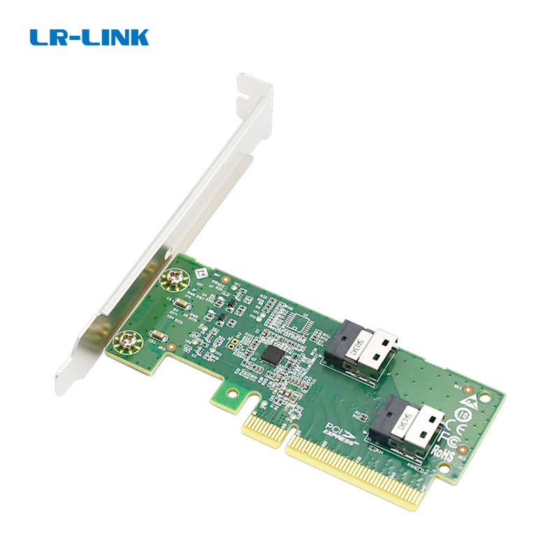Lr-Link LRNV9F12 PCIe x8 to Two SlimSAS SFF-8654 4i Adapter, Up to 2* PCIe 4.0 U.2 NVMe SSD, PCIe 4.0 x 8