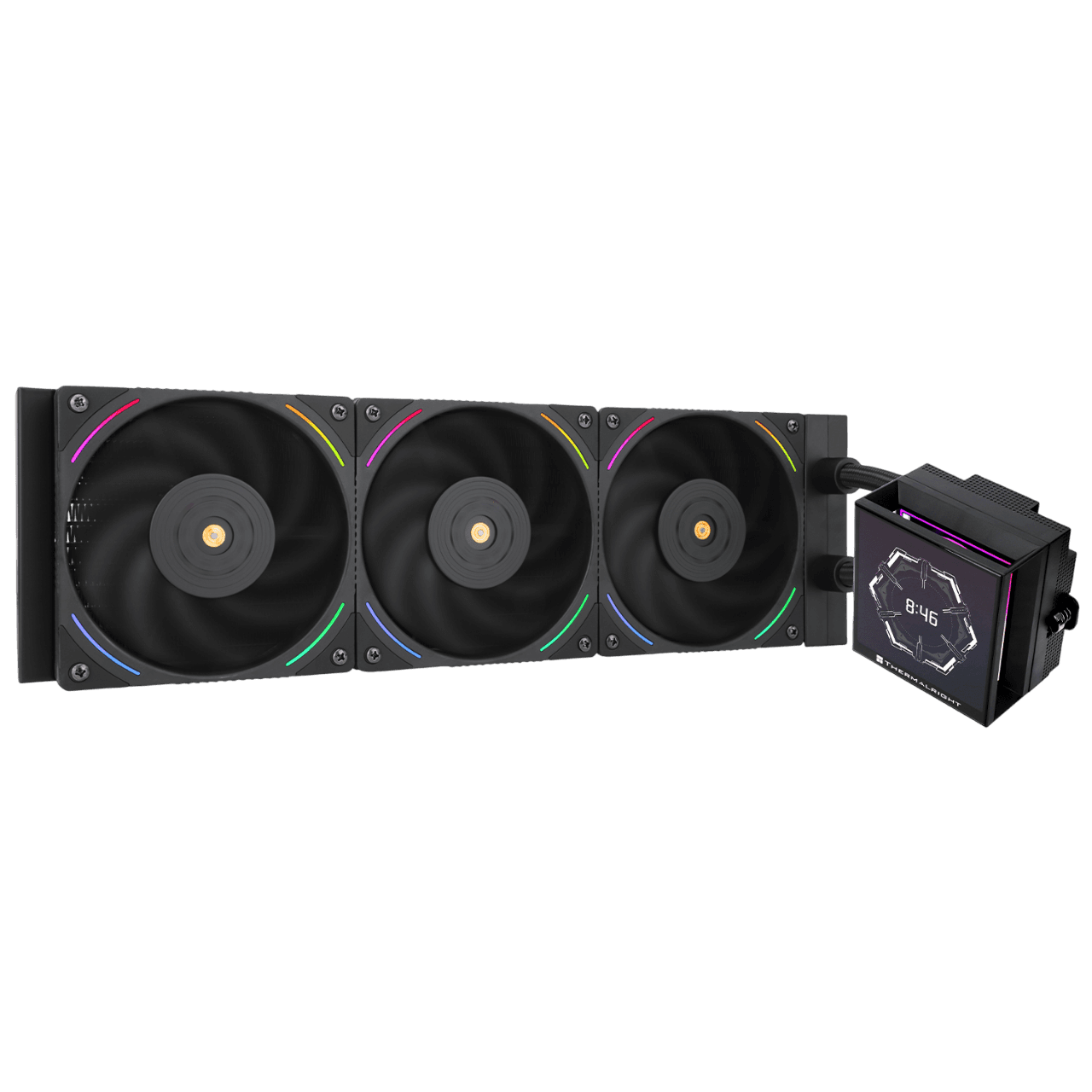 Водяное охлаждение для процессора/ Water Cooling System Thermalright Hyper Vision 360 (360mm, LED, Black, ARGB/ Fans: 3x120mm, 69CFM, 27dBA, 2150RPM/ Pump height 68mm, 6400RPM, Rad thickness 27mm/ S: 1700, 1200, 1851, 115X, 2011, 2066, AM5, AM4)