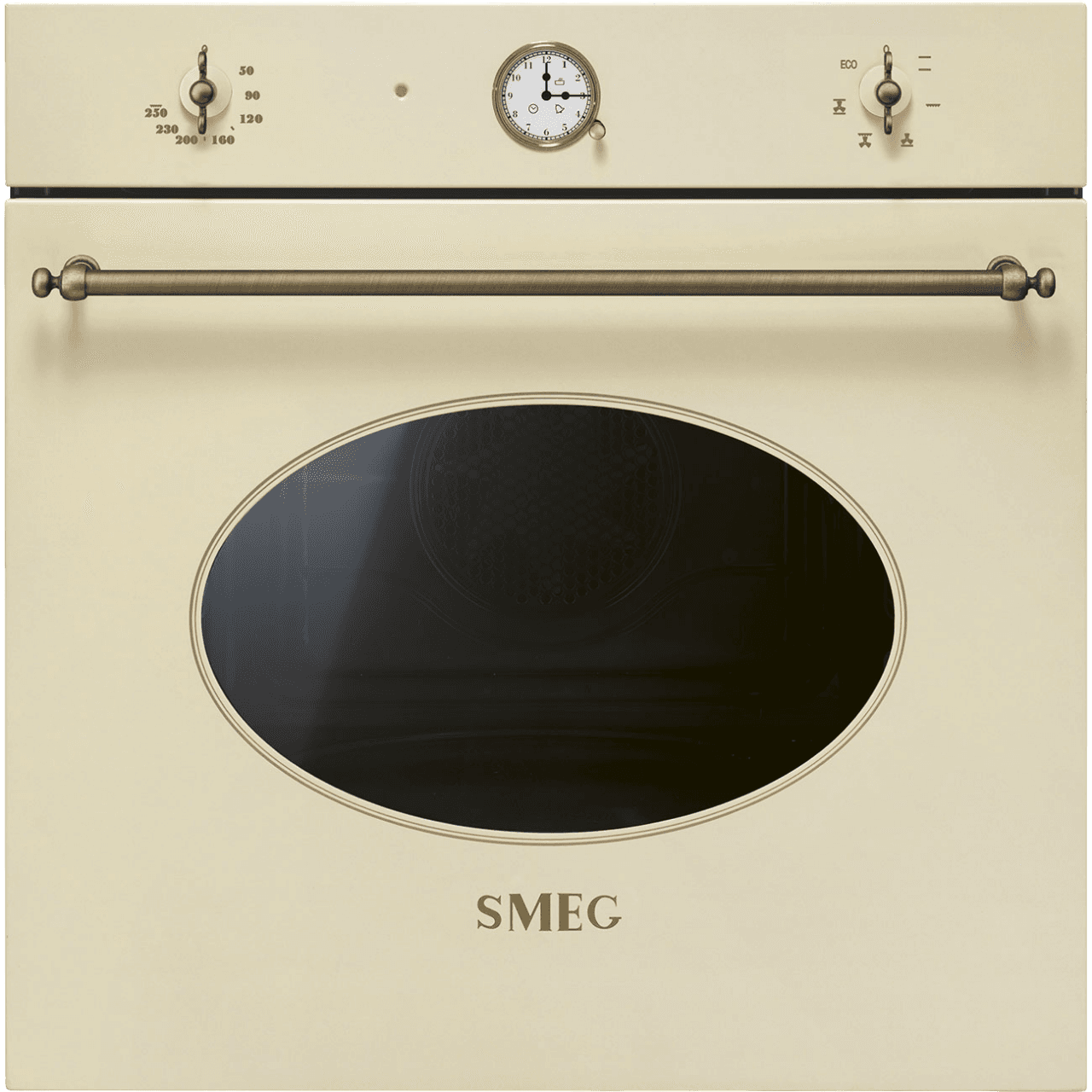 Духовой шкаф Smeg/ Духовой шкаф Smeg, Coloniale, 60 см, 70 л, 50-250 градусов, электромеханическая регулировка температуры, поворотные переключатели, галогеновая подсветка, часы/таймер, 6 функций приготовления, автоматическое отключение, энергоэффективность А, цвет кремовый