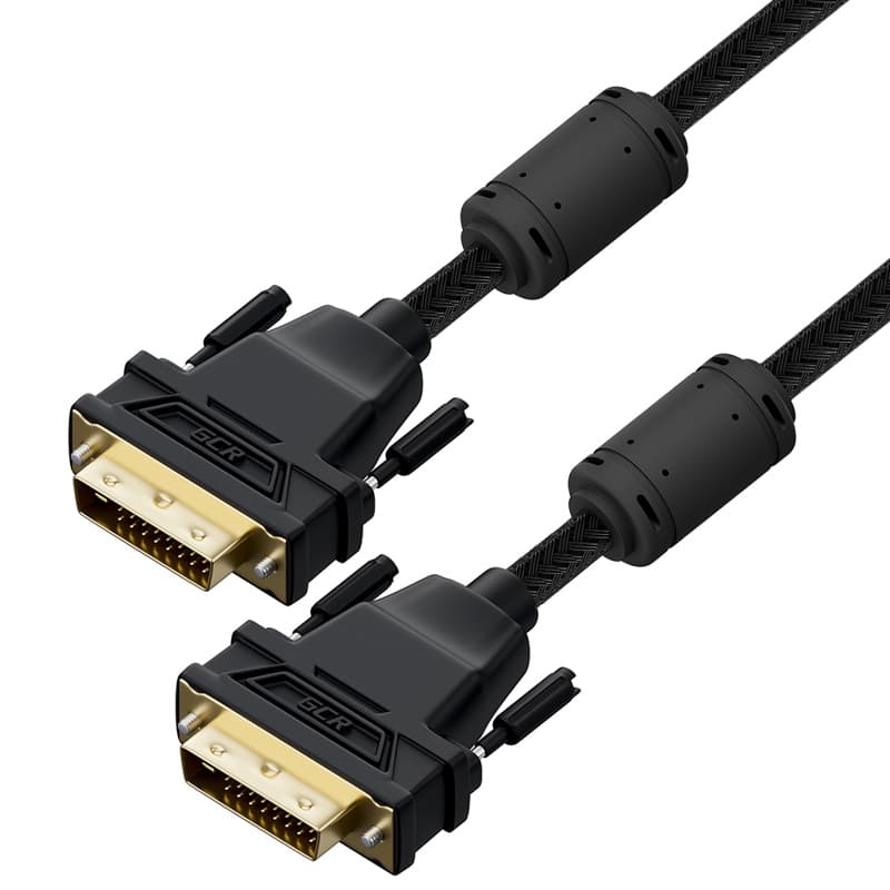 GCR PRO Кабель PROF 2.0m DVI-D, в оплетке нейлон, DVI/DVI, 25M/25M, GOLD, медь, черный, ферритовые кольца, 3Х экран с армированием