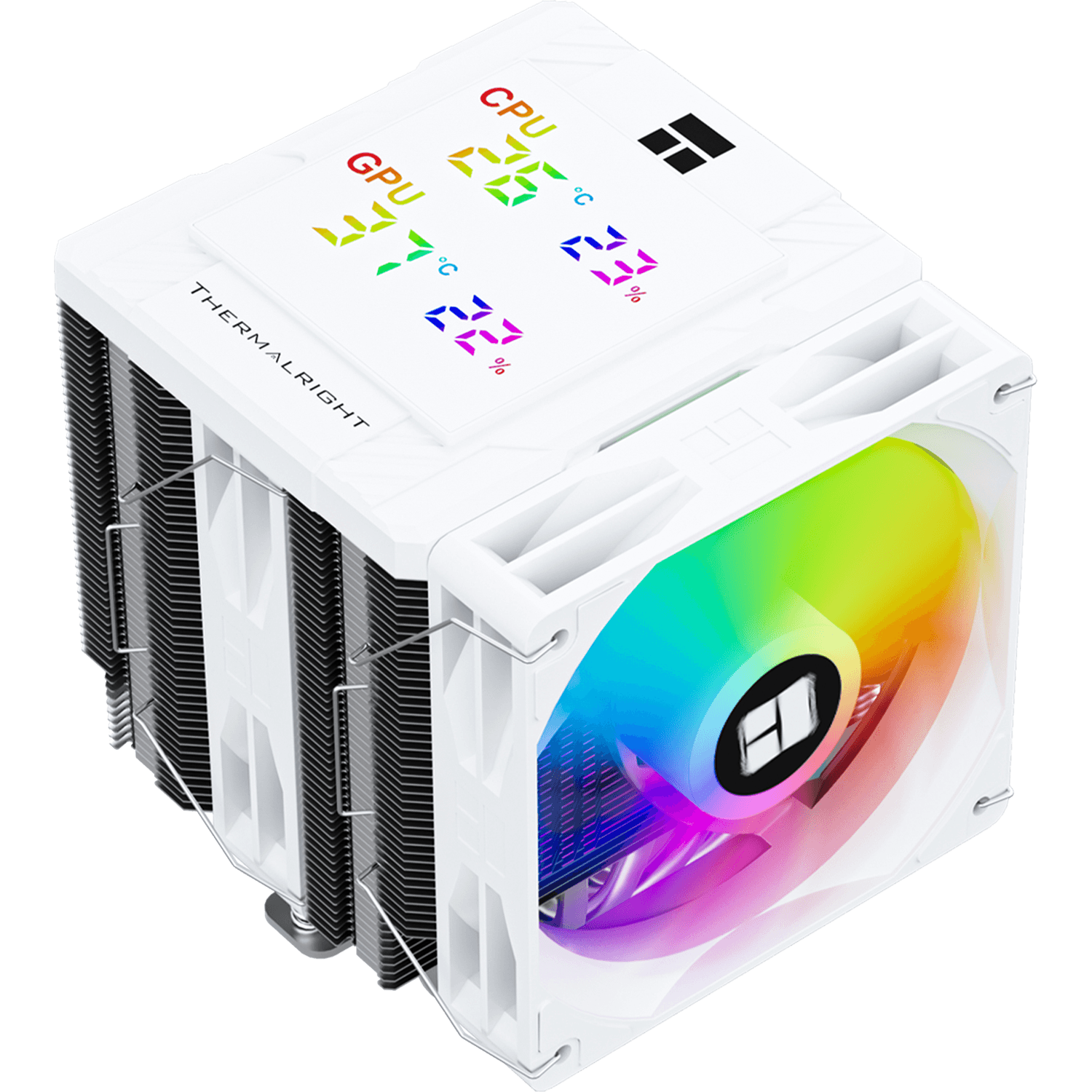 Кулер для процессора/ CPU Cooler Thermalright Peerless Assassin 120 Digital White ARGB (4-pin PWM, LED temp., 162mm, Ni/Cu, 6x6mm, ARGB, 2x120mm, 88.89CFM, 25.6dBA, 1850RPM, S: 1851, 1700, 1200, 115X, AM5, AM4, white)