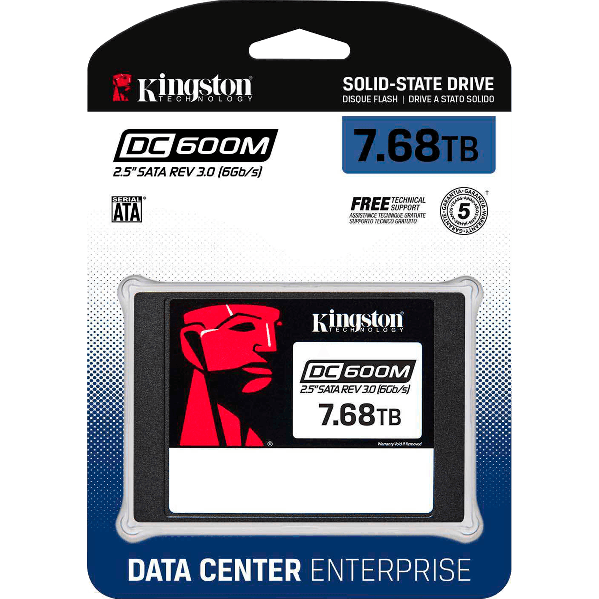 Твердотельный накопитель/ Kingston SSD DC600M, 7680GB, 2.5" 7mm, SATA3, 3D TLC, R/W 560/530MB/s, IOPs 94 000/34 000, TBW 14016, DWPD 1 (12 мес)