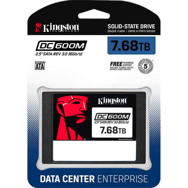 Твердотельный накопитель/ Kingston SSD DC600M, 7680GB, 2.5" 7mm, SATA3, 3D TLC, R/W 560/530MB/s, IOPs 94 000/34 000, TBW 14016, DWPD 1 (12 мес)