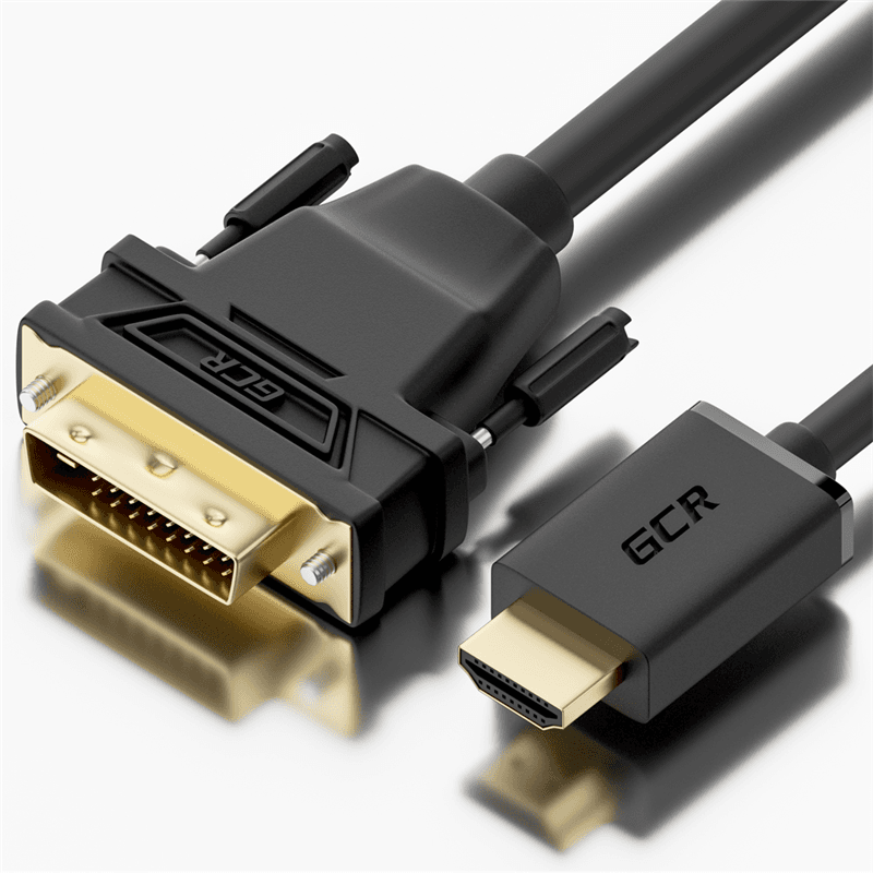 GCR PRO Кабель PROF 20.0m HDMI-DVI, 19M / 25M Dual Link, GOLD, черный, 28 AWG, медь, двойной экран, армирование