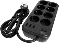 Фильтр-удлинитель PowerCom SP-08 USB03AB 3.0M, 8 розеток, черный, 16А, 4кВт, 175Дж, 3*USB, защитные шторки, защита от КЗ, перегрузки, ВЧ и импульсных помех, кабель 3x1 мм2, ШхГхВ 230х105х45 мм, вес 0.68 кг./ Surge protector PowerCom SP-08 USB03AB 3.0M, 8 sockets, black, 16A, 4kW, 175J, 3*USB, protective curtains, protection against short circuit, overload, HF and impulse noise, cable 3x1 mm2, WxDxH 230x105x45 mm, weight 0.68 kg. - фото 3