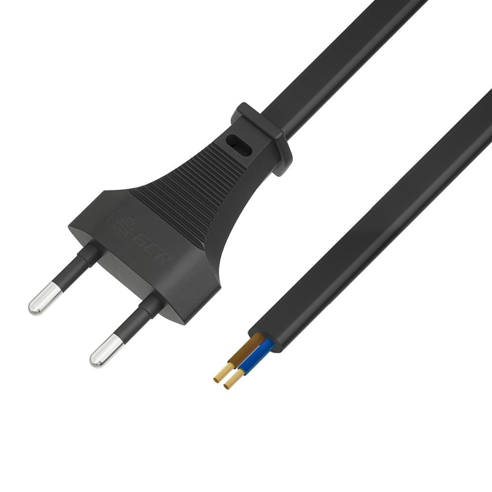 GCR PRO Кабель питания DIY 5.0m, плоская вилка - без разъёма, черный, 2*0,75mm, медь, GCR PRO-57003