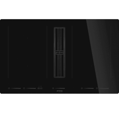 Варочная поверхность со встроенной вытяжкой Smeg/ Варочная поверхность со встроенной вытяжкой Smeg, 80 см, прямой край, 4 зоны приготовления, 2 multizone, 9 уровней мощности, пауза, акустический сигнал окончания приготовления, индикация оставшегося времени, поддержание тепла, быстрый старт, блокировка управления, автоматическое определение посуды и зоны приготовления, энергоэффективность А+, производительность вытяжки 630 м3/ч, цвет черный