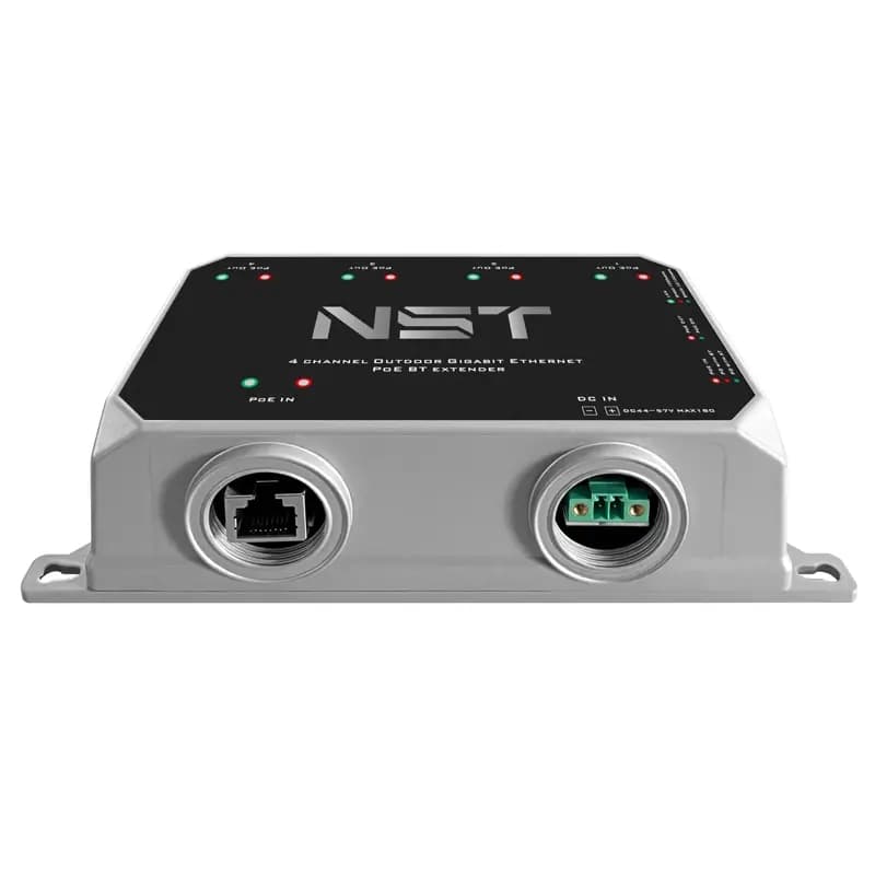 Уличный Ultra PoE удлинитель - коммутатор Gigabit Ethernet до 250м на 5 портов/ Уличный Ultra PoE удлинитель - коммутатор Gigabit Ethernet до 250м на 5 портов. Порты Ethernet: Вход - 1x10/100/1000Base-T RJ45; Выход - 4x10/100/1000Base-T RJ45. Порты PoE: Вход - 1xIEEE 802.3af/at/bt/Passive POE (до 120W); Выход - 1xIEEE 802.3af/at/bt (до 90W), 3xIEEE 802.3af/at (до 30W); Вход питания DC44-57V(180W) - Клеммы. Автоматическое определение PoE устройств. PoE WatchDog (Антизависание PoE устройств). Встр