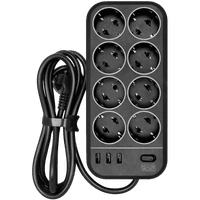 Фильтр-удлинитель PowerCom SP-08 USB03AB 3.0M, 8 розеток, черный, 16А, 4кВт, 175Дж, 3*USB, защитные шторки, защита от КЗ, перегрузки, ВЧ и импульсных помех, кабель 3x1 мм2, ШхГхВ 230х105х45 мм, вес 0.68 кг./ Surge protector PowerCom SP-08 USB03AB 3.0M, 8 sockets, black, 16A, 4kW, 175J, 3*USB, protective curtains, protection against short circuit, overload, HF and impulse noise, cable 3x1 mm2, WxDxH 230x105x45 mm, weight 0.68 kg. - фото 2