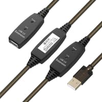 GCR Удлинитель активный 25.0m USB 2.0 AM/AF, GOLD, черно-прозрачный, с 3-мя усилителями сигнала Premium, разъём для доп.питания, 24/22 AWG - фото 1