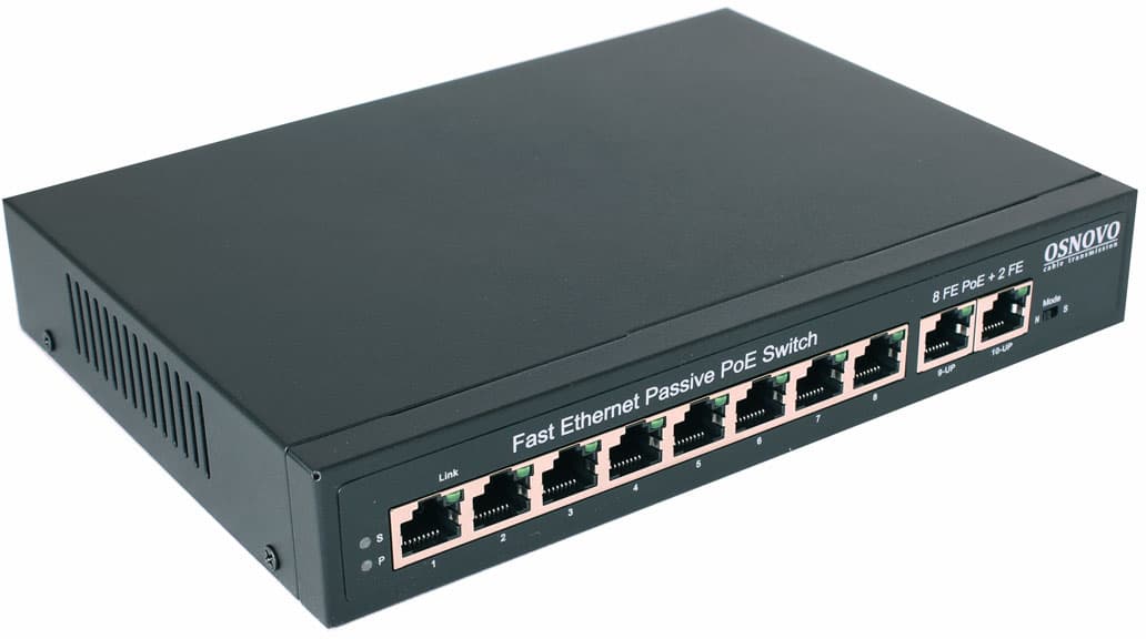 Коммутатор/ OSNOVO Passive PoE коммутатор, 8*10/100 Base-T+ 2*10/100 Base-T Uplink, до 30W на порт
