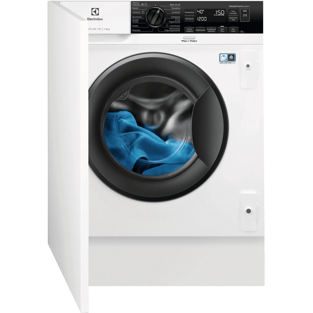 Встраиваемая стиральная машина ELECTROLUX/ встраиваемая, автоматическая стиральная машина, с паром, загрузка до 8 кг, отжим 1400 об/мин, глубина 54 см (с люком 55.3 см), защита от протечек, Aquastop, 14 программ