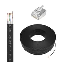 GCR PRO Кабель LAN DIY витая пара плоский 50m в бухте, FTP кат.7, медь, многопроволочный, LSZH, черный + экранированные коннекторы RJ-45 20шт. - фото 1