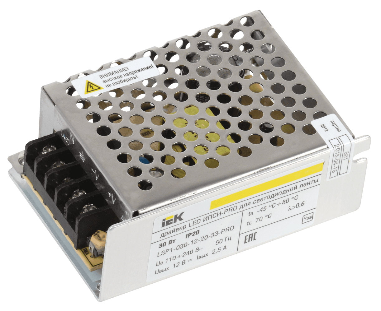 Драйвер LED ИПСН-PRO 30Вт 12 В блок - клеммы  IP20 IEK